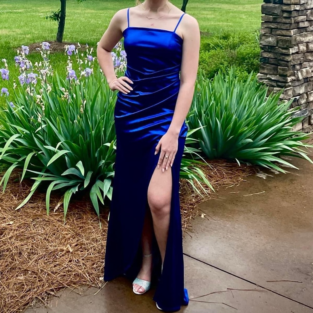 Blue Satin Prom Dress